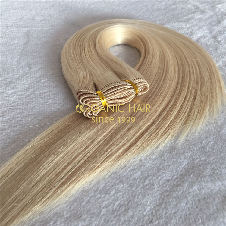 Hand tied weft human hair extensions blonde color  X137